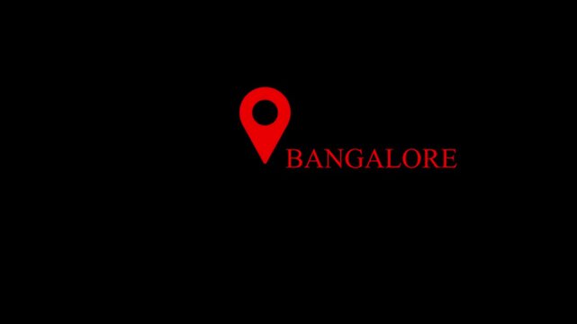 bangalore location pin animation on black background, bangalore travel map pointer &ndash; modern motion graphic,modern bangalore map marker icon animation,