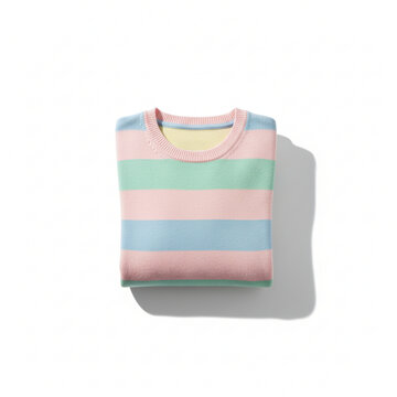 Pastel-striped knit sweater folded neatly, a soft and cozy choice for cool days, perfect for fashion editorials, retail catalogs, and stylish social media posts