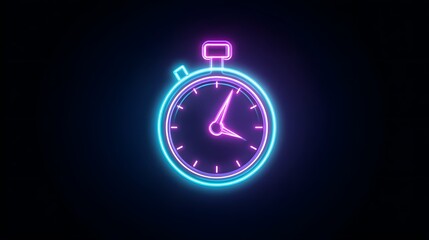Glowing stopwatch icon illuminates a dark background with vibrant neon light