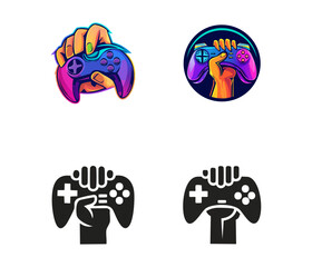 Fototapeta premium Images of hands holding game controllers, in stylized color and silhouette designs