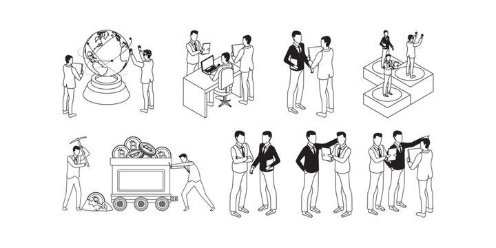 Dynamic team collaboration showing global business growth and financial success, featuring cryptocurrency mining and diverse business scenarios, ideal for corporate use