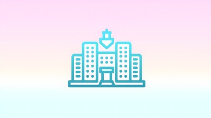 Fototapeta premium Stylized depiction of a central corporate building with structures surrounding it against a soft gradient background.