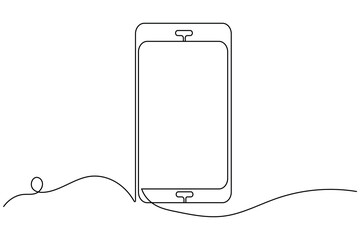 Minimalist vector illustration of a smartphone with wifi and signal waves drawn in one continuous line. Perfect for technology, communication, and digital network concepts