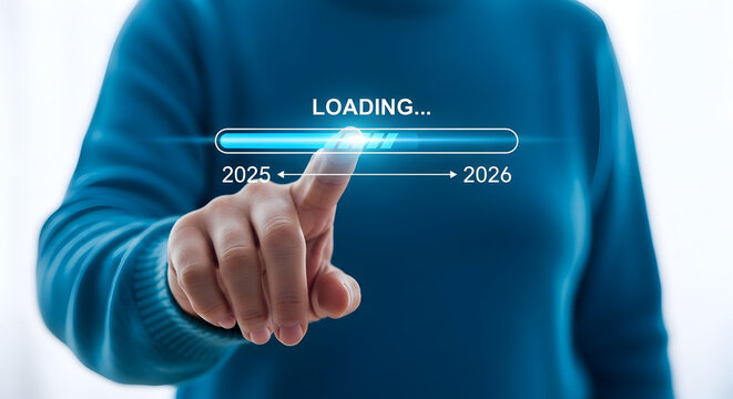 Loading 2026 year finger touching loading bar with the year 2025 to 2026 new year concept
