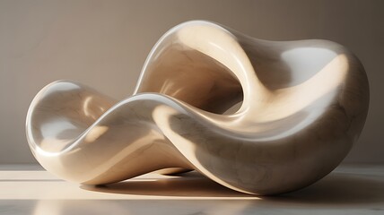 Smooth abstract sculpture with dramatic lighting
