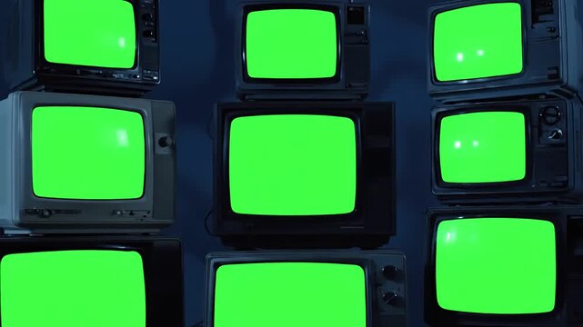 Chroma Key Display Stack with stacked retro tvs turning on green screens blue dark tone you can replace screen the footage or picture want lkeyingr effect in ae check out tutorials internet