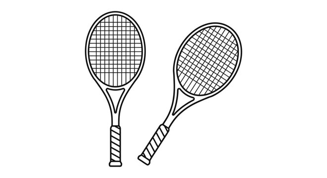 Two tennis rackets depicted in a simple black and white line drawing