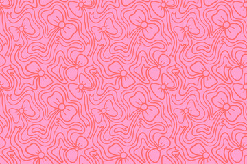 Cute pink coquette bow vector seamless pattern, Whimsical ribbon background for invitations, menus and wrapping paper