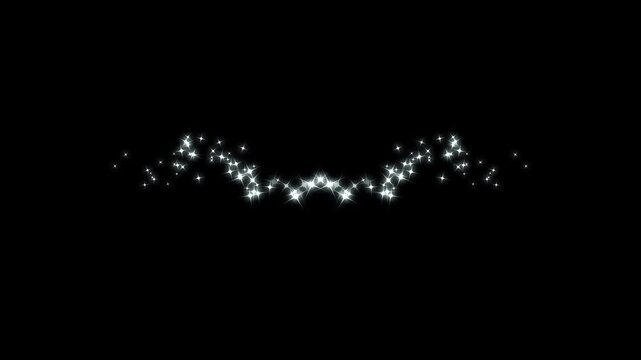 Luxury glowing glitter stars animation with twinkle effect, fairy dust trail, white shining sparkles, and magic star particles seamlessly looping on black chroma key background motion. 4K