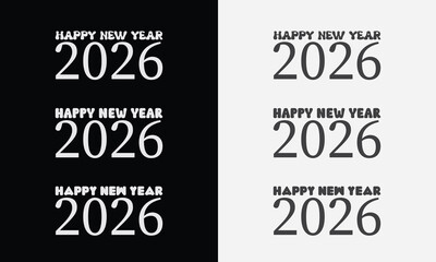 Happy New Year 2026 vector logo set. Trendy typography designs for greeting cards, banners, and promotions.