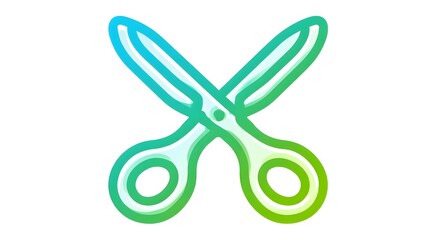 Stylized graphic icon representing cutting tool with cyan and green color gradient