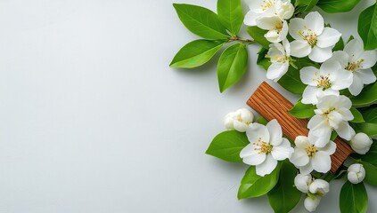White blossoms and wooden cross create a serene Easter or spring religious scene