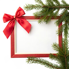 decoration card frame with red ribbon band and fir tree branches isolated a transparent for festival