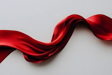 Elegant red satin ribbon flowing on a light background  