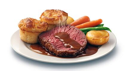 Roast Beef with Yorkshire Pudding and Vegetables Food Still Life