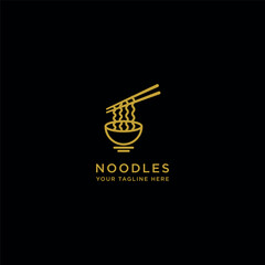 Vector line logo of noodle or ramen bowl, simple minimalist template icon design.