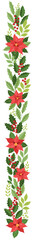 Winter flower arrangement. Winter decorative vertical border with poinsettia, holly and red berry.