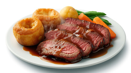 Traditional Roast Dinner Close Up With Yorkshire Pudding and Vegetables Food