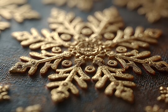 Golden Snowflakes: Intricate Design for Winter Decor with Shimmering Patterns and Festive Elegance in Atmospheric Winter Wonderland