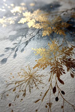 Exquisite Gold Leaf Floral Botanical Illustration: Elegant Watercolor Art with Delicate Nature-Inspired Designs and Golden Accents for Sophisticated Interior Decor and Trendy Artistic Expression