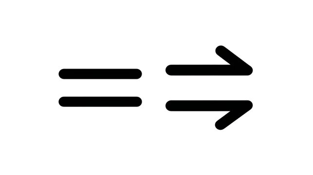 Black stylized mathematical symbol represents equivalence and bi-directional exchange on a white background