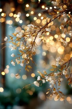 Ethereal Blossoms and Twinkling Lights: A Celebration of Floral Elegance and Seasonal Beauty in a Romantic Setting