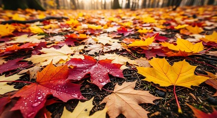 Vibrant Autumnal Foliage - A Colorful Forest Floor Display.