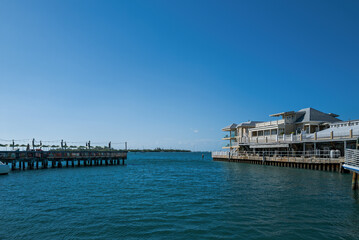 Waterfront Pier and Coastal Buildings in Key West on a Sunny Day