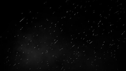 Perfect fire particles embers texture. Abstract flying sparkle in smoke. Isolated overlays black background. Stock illustration.