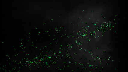 Perfect fire particles embers texture. Abstract flying sparkle in smoke. Isolated overlays black background. Stock illustration.