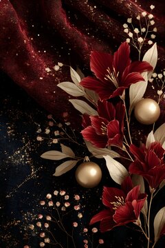 Elegant Winter Celebration: Artistic Flower Arrangement with Red Floral and Ornamental Foliage for Festive Holiday Decor
