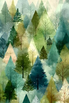 Abstract Nature Landscape: Majestic Forest Greenery in Watercolor Artwork
