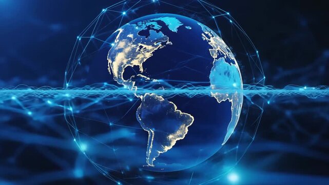 Digital earth globe hologram network connection, global network technology concept background - Powered by Adobe