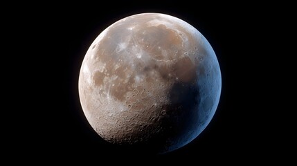 Detailed view of the Moon s cratered surface illuminated by sunlight against the blackness of space