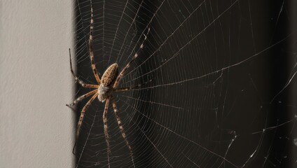 Golden Orb Weaver Spider in Web Waiting for Prey.