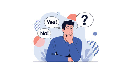 Man contemplating a difficult choice, weighing options, and feeling confused about the best path forward.
