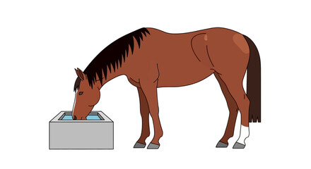 Brown Horse Drinking Water from a Concrete Trough Refreshment and Hydration Concept