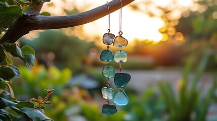 Glass chime in garden.