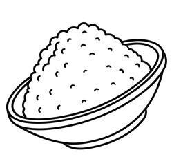 Outline Illustration of a Bowl Filled with a Granular Substance, Set Against a Clean White Canvas, Highlighting Purity and Simplicity