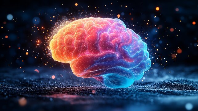 Glowing Brain with Energy  Artificial Intelligence with Mind, and Concept.