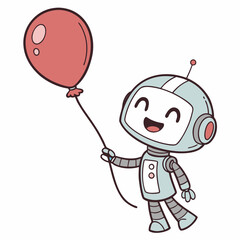 Happy Robot Holding Balloon