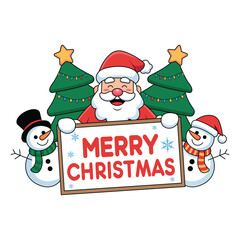 Merry Christmas Holiday: Santa, Snowman, Reindeer, Tree, and Sleigh Celebration