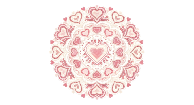 Intricate pink heart mandala design for festive occasions
