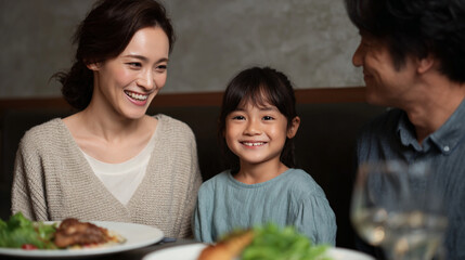 Asian people have a dinner together.