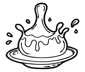 Dynamic monochrome illustration showcasing a lively liquid splash gushing upward from a serving dish, characterized by fluid lines and energetic movement, perfect for vibrant graphic design