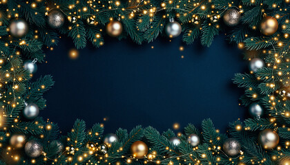 Marco decorativo con temática navideña. Está compuesta por ramas de pino o abeto de color verde oscuro, muy frondosas, que rodean un espacio central en blanco. 