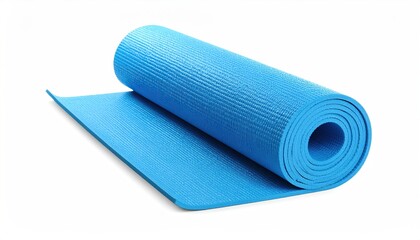 Blue yoga mat, isolated on white background