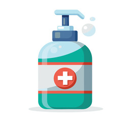 Illustration of Hand Sanitizer with a Red Cross Sign A Hygiene Essential for Cleanliness and Health