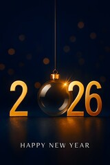 Golden 2026 numbers with festive ornament and happy new year text