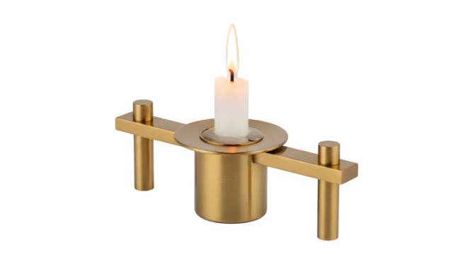 Elegant gold candle holder with a lit candle, casting a warm glow, isolated on transparent background the minimalist design and clean lines create a sophisticated and inviting ambiance - Powered by Adobe